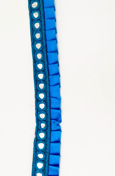 Blue Satin Pleated Lace Trim, Mirrored Fringe Trimming, Approx. 30mm wide